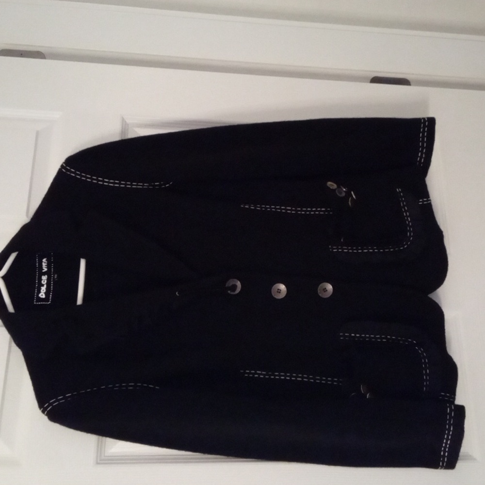 Dolce Vita Women's Black Wool Blazer with Contrast White Stitching